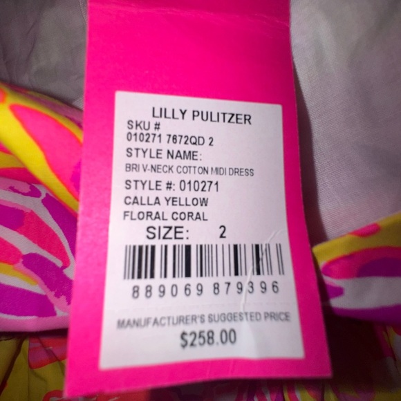 LILLY PULITZER Bri V Neck calla yellow floral coral Midi Dress. Size 2 NWT - Picture 10 of 15